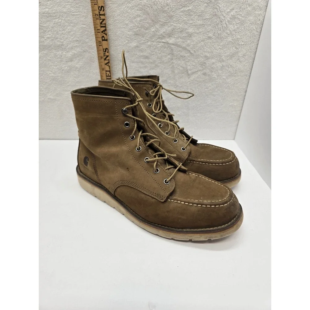 Carhartt Mens 13 W Brown Leather Wedge Sole Moc Toe Work Boots FW6077-M EH SR
